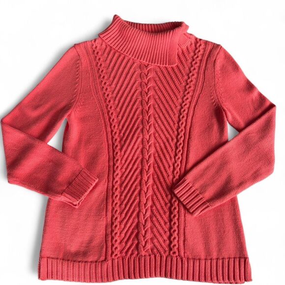 Talbots Coral Cable Knit Split Cowlneck Cotton Sweater Size M - Picture 1 of 8